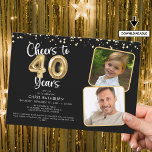 Cheers to 40 Years2 Fotos Script Balloon Confetti Einladung<br><div class="desc">Feiern Sie einen 40. Geburtstag mit diesen eleganten und festlichen Party Einladungen mit dem Titel CHEERS TO 40 YEARS mit Imitaten metallische Goldballonnummern und moderne Drehtypografie, 2 Fotos und Konfetti in Ihrer Wahl der Hintergrundfarbe (in schwarz dargestellt). HILFE: Für Hilfe bei der Modifikation oder Personalisierung des Designs, bei der Übertragung...</div>
