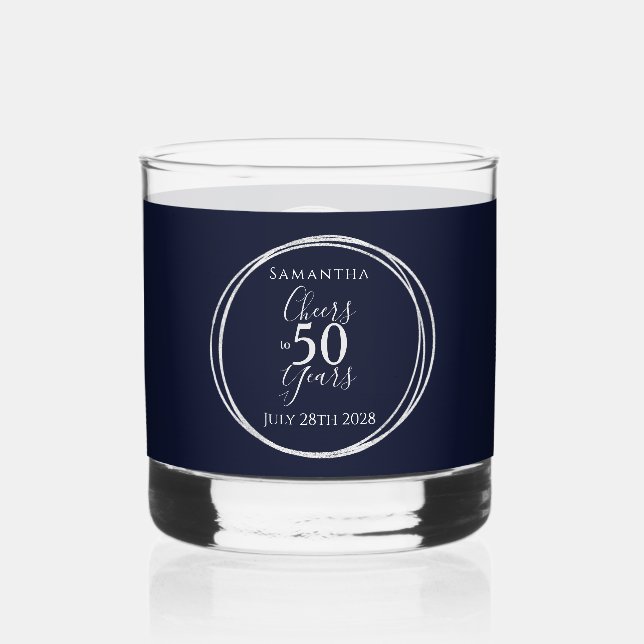 Cheers to 50 Years 50th Birthday Navy Silver Party Whiskyglas (Vorderseite)