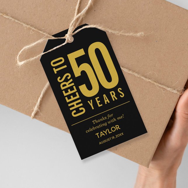 Cheers to 50 Years Black and Gold Party Favor Geschenkanhänger (Von Creator hochgeladen)