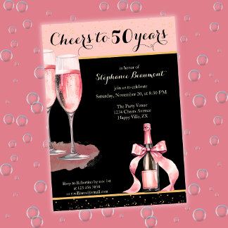 Cheers to 50 Years Black Champagne Birthday Einladung