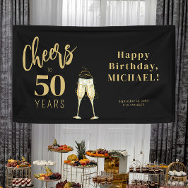 Cheers to 50 years black gold 50th birthday party banner