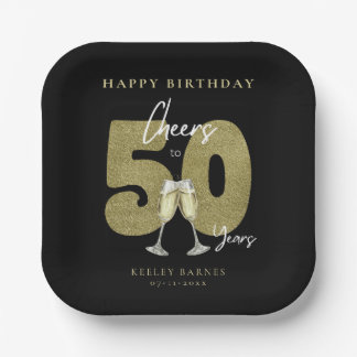 Cheers To 50 Years Black Gold Birthday Party Pappteller