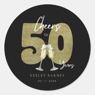 Cheers To 50 Years Black Gold Birthday Party Runder Aufkleber