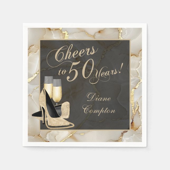Cheers to 50 Years Champagne Gold Serviette (Vorderseite)