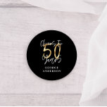 cheers to 50 years modern black and gold runder aufkleber<br><div class="desc">Modern glitter black and gold 50th birthday gift. Part of a elegant stylish collection.</div>