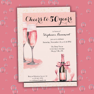 Cheers to 50 Years Pink Champagne Birthday Einladung