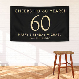 Cheers To 60 Years Black Gold 60th Birthday Party Banner