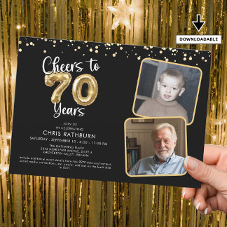 Cheers to 70 Years 2 Fotos Script Ballon Einladung