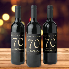 Cheers to 70 Years Black Gold 70th Birthday Party Weinetikett