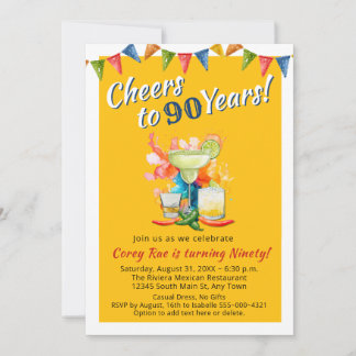 Cheers to 90 Years Modern 90th Birthday  Fiesta Einladung