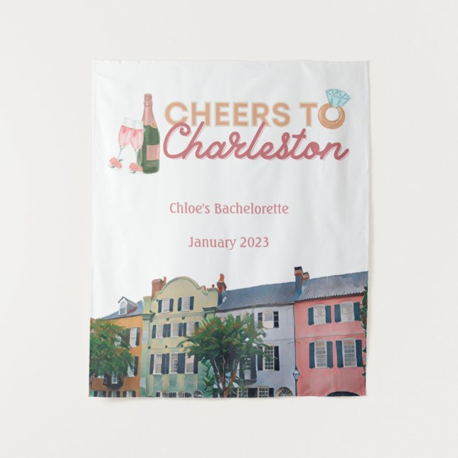 "Cheers to Charleston" Bach Party Hintergrund Wandteppich (Vorderseite)