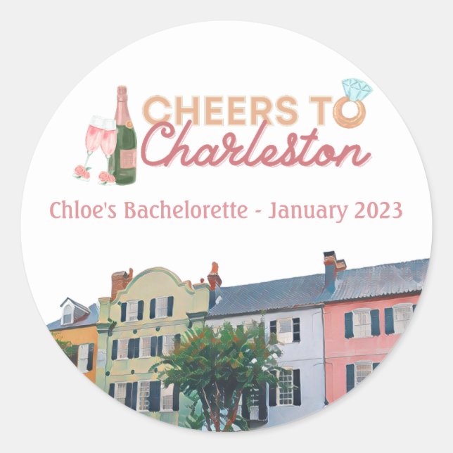"Cheers to Charleston" Bach Party Stickers (Vorderseite)