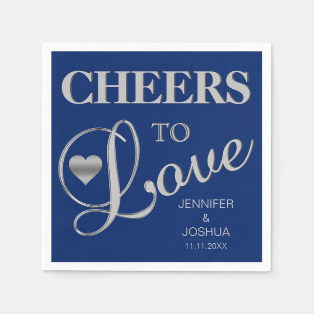 CHEERS TO LIEBE Silver Navy Blue Nautical Wedding Serviette (Vorderseite)