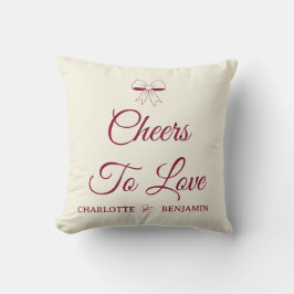 Cheers To Love Burgundy Script Ivory Bow Wedding Kissen
