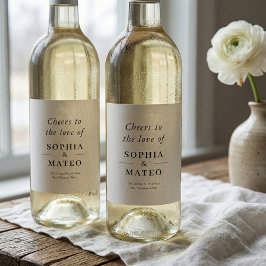 Cheers To Love Classic Elegant White Wedding Weinetikett