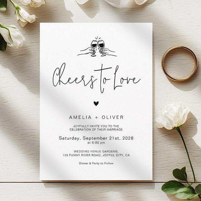 Cheers to Love Minimalist Script Retro Wedding Einladung (Von Creator hochgeladen)