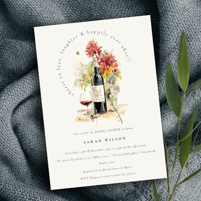 Cheers to Love Wine Red Floral Bridal Shower Einladung (Von Creator hochgeladen)