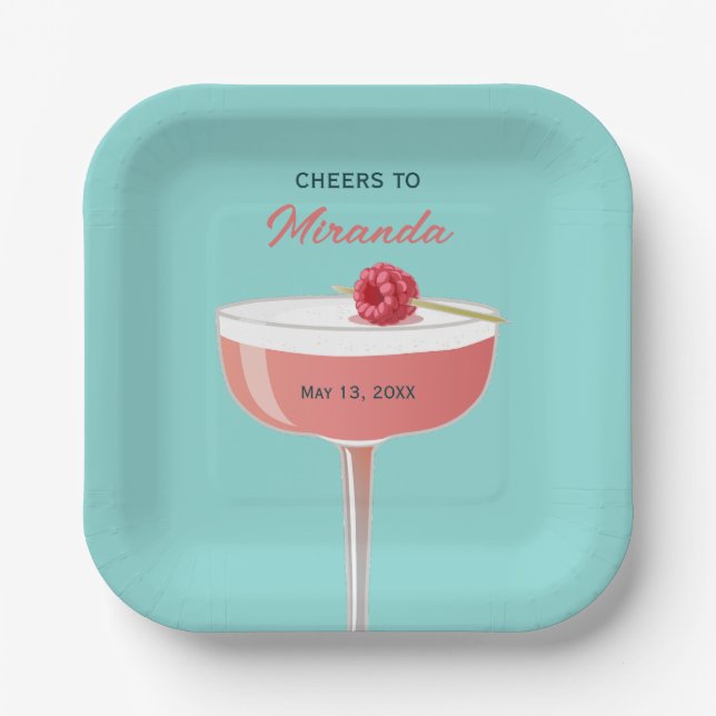 Cheers to [Name] Party Plate with Cocktail Pappteller (Vorderseite)
