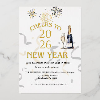 Cheers to New Year Party Gold Folieneinladung
