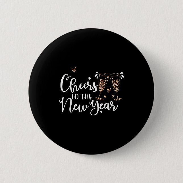 Cheers To The New Year 2026 Leopard Champagne Happ Button (Vorderseite)