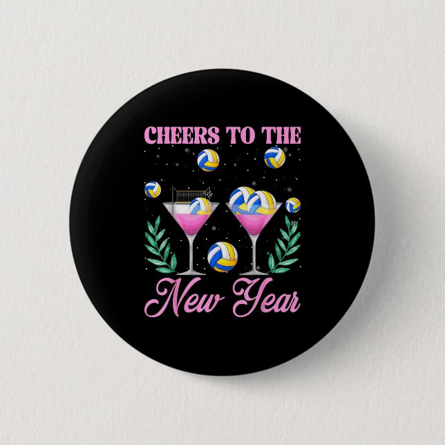 Cheers To The New Year Champagne Gl &amp; Volleyba Button (Vorderseite)