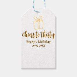 Cheers to thirty yellow brown birthday pastel gift geschenkanhänger