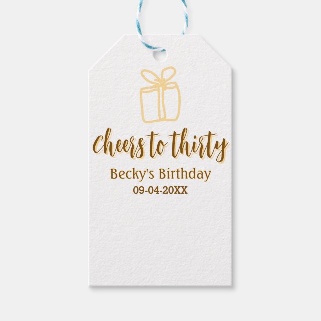 Cheers to thirty yellow brown birthday pastel gift geschenkanhänger (Vorderseite)