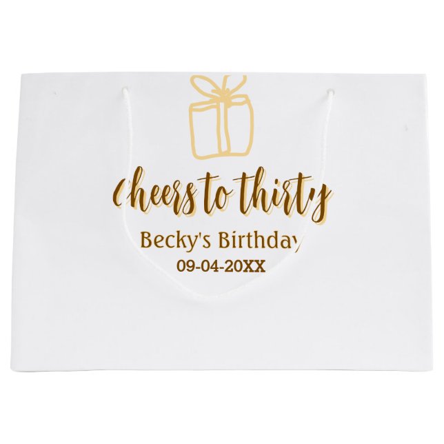 Cheers to thirty yellow brown birthday pastel gift große geschenktüte (Vorderseite)