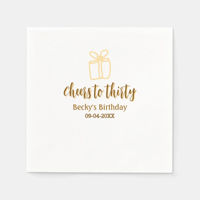 Cheers to thirty yellow brown birthday pastel gift serviette (Vorderseite)