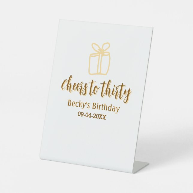 Cheers to thirty yellow brown birthday pastel gift sockelschild (Vorderseite)