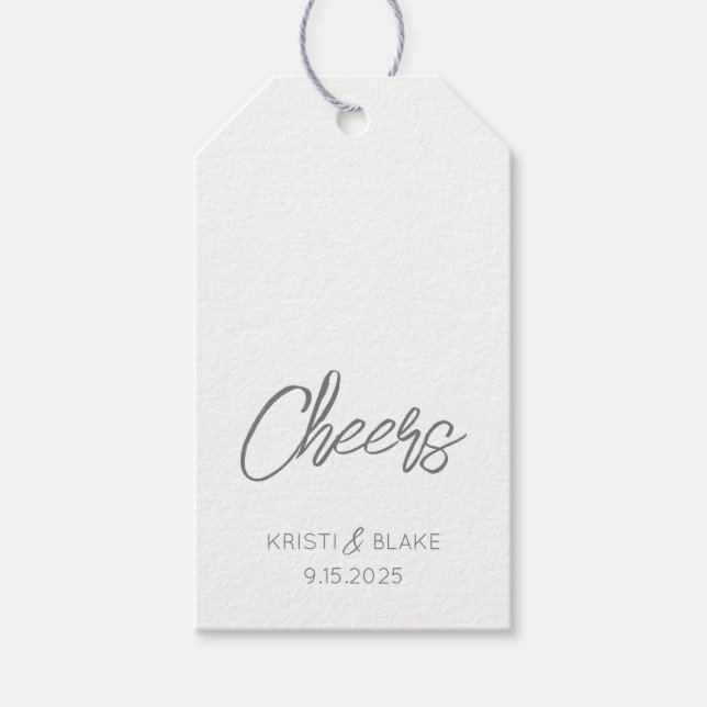 CHEERS Wedding DATE Couple NAMES Modern Minimalist Geschenkanhänger (Vorderseite)