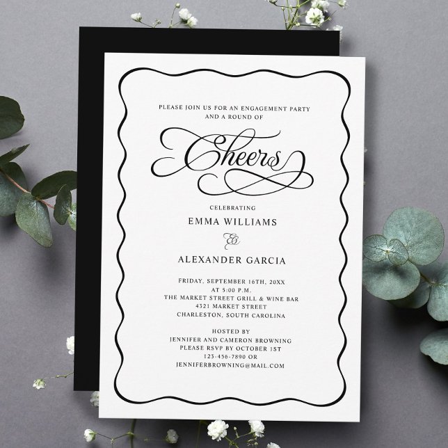 Cheers Wedding Engagement Party Wavy Frame Einladung (Cheers Wedding Engagement Party Wavy Frame Invitation)