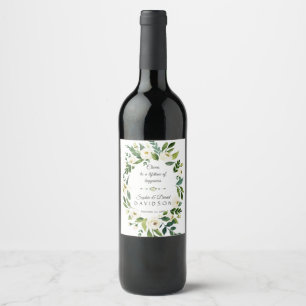 Cheers White Green Floral Wreath Wedding Weinetikett