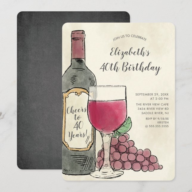 Cheers Wine Birthday Party Einladung (Vorne/Hinten)