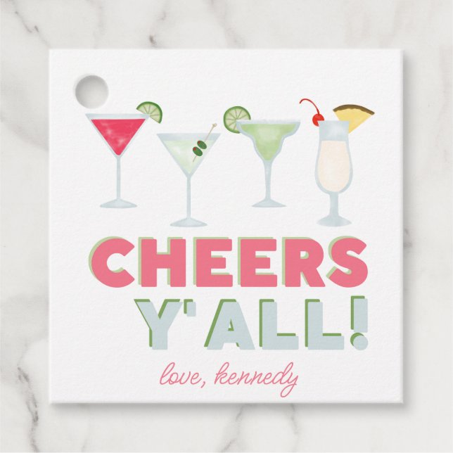 Cheers Y'all Cocktail Gefallen Geschenketiketten Geschenkanhänger (Vorderseite)