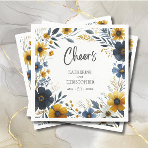 Cheers Yellow Blue Floral Elegante Hochzeit Serviette