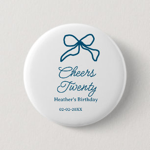 Cheers zwanzig blaue Geburtstagsschleife Name Datu Button