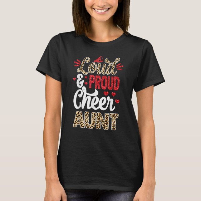 Cheertante Größte Fan Leopard Print und Pom Pom T-Shirt (Vorderseite)