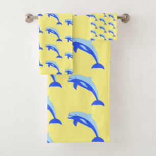 Cheery Blue Jumping Dolphin Ocean Cartoon Badhandtuch Set