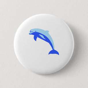 Cheery Blue Jumping Dolphin Ocean Cartoon Button