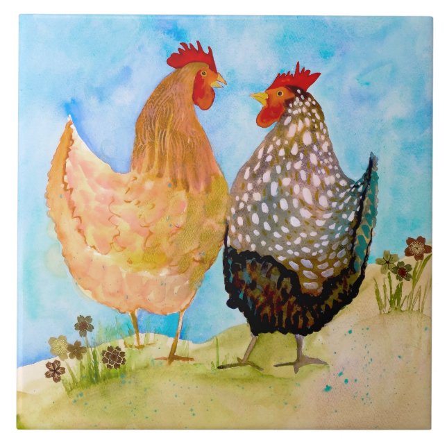 Cheery Chickens Keramik Küche Tile Fliese (Vorderseite)