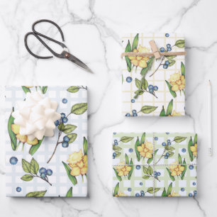 Cheery Daffodil Blume und Blueberries Geschenkpapier Set