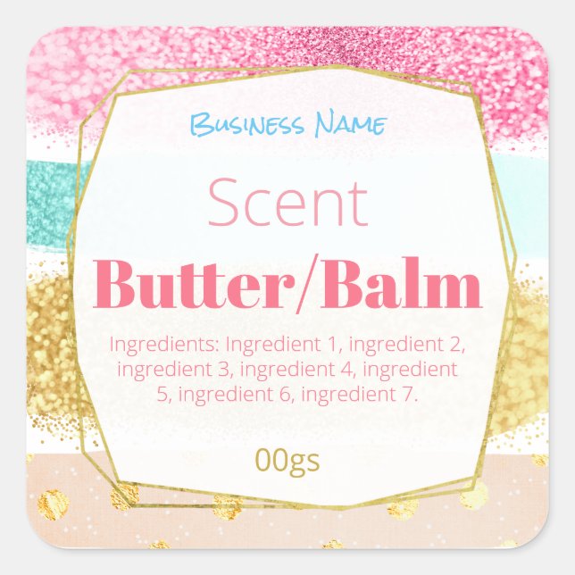 Cheery Pink Body Butter Cream Lip Balm Labels Quadratischer Aufkleber (Vorderseite)