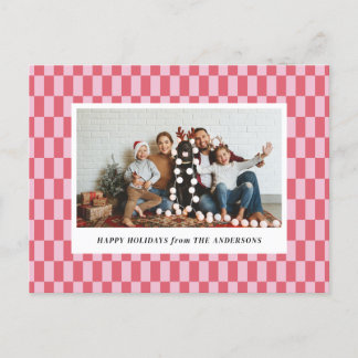 Cheery Pink Red Checkers Carte de Noël