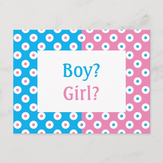Cheery Polka-Dotted Gender Reveal Einladung Postca Postkarte (Vorderseite)