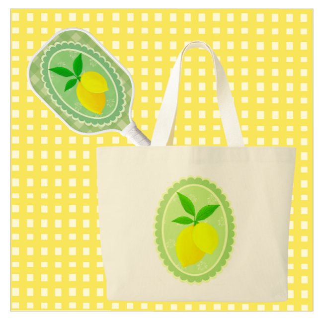 Cheery Retro Sunny Yellow Lemon Jumbo Stoffbeutel (Tote your pickleball gear in style!)
