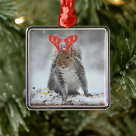 Cheery Squirrel With Antlers Square Ornament Aus Metall
