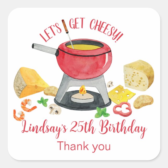 Cheese Fondue Party Quadratischer Aufkleber (Vorderseite)
