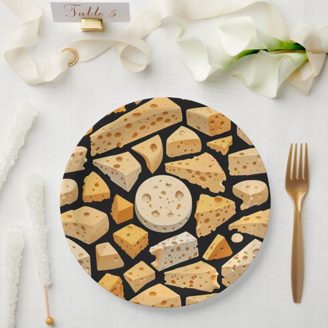 Cheese Pieces With Natural Holes Cute Pattern  Pappteller (Hochzeit)