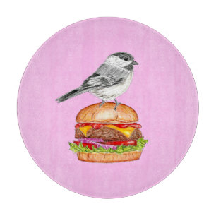 Cheeseburger Bird Black Capped Chickadee Pink Schneidebrett